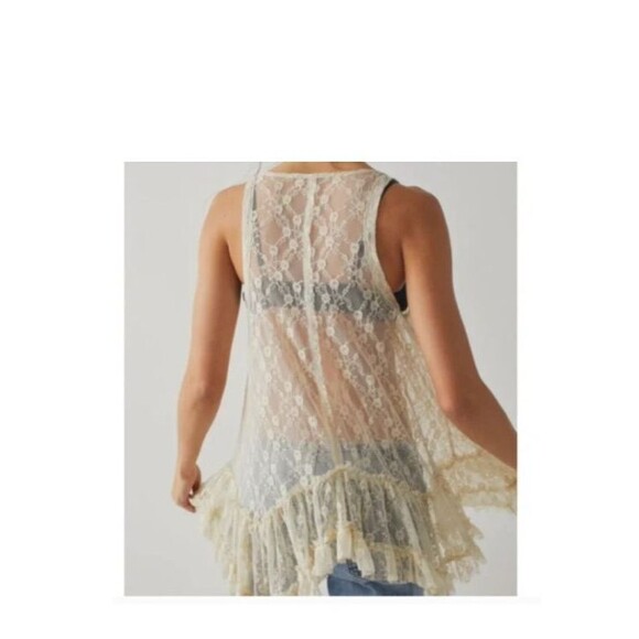 Free People Top Womens Small Ivory Everything in Lace Tunic Tiered Blouse - Picture 8 of 9